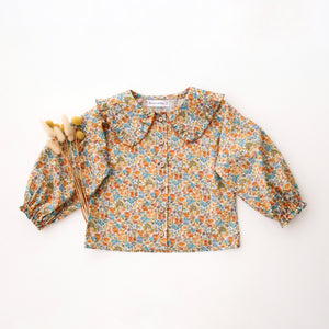 Frilled Collar Bubble Sleeve Blouse in Sandra Liberty Print