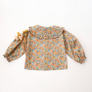 Frilled Collar Bubble Sleeve Blouse in Sandra Liberty Print