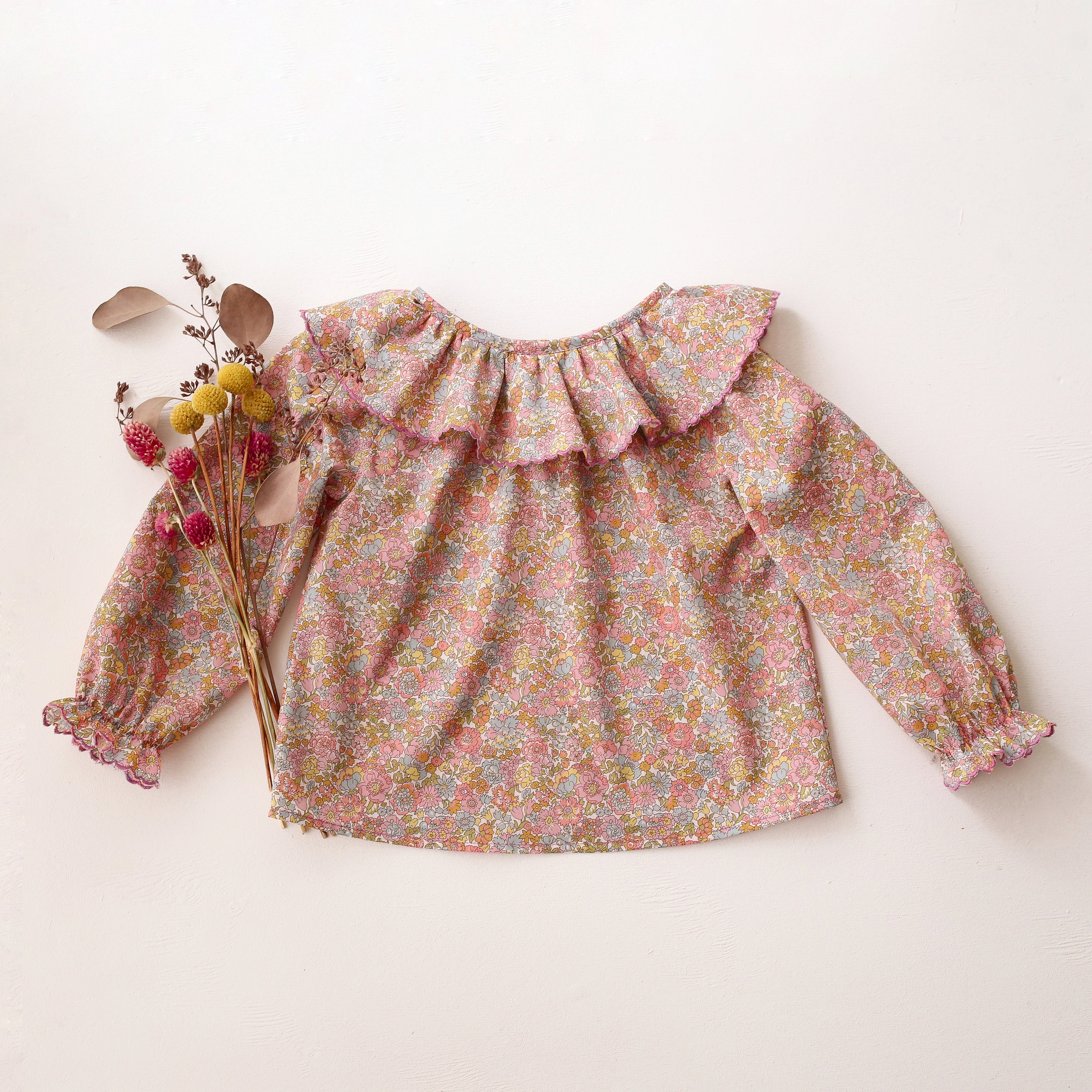 Long Sleeve Ruffle Collar Blouse in Nell Annie & May Liberty Print