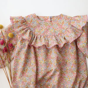 Long Sleeve Ruffle Round Yoke Bubble Playsuit in Nell Annie & May Liberty Print