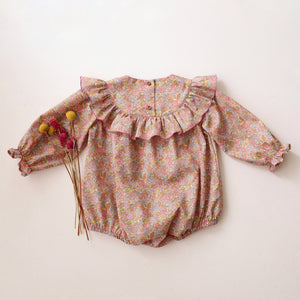 Long Sleeve Ruffle Round Yoke Bubble Playsuit in Nell Annie & May Liberty Print