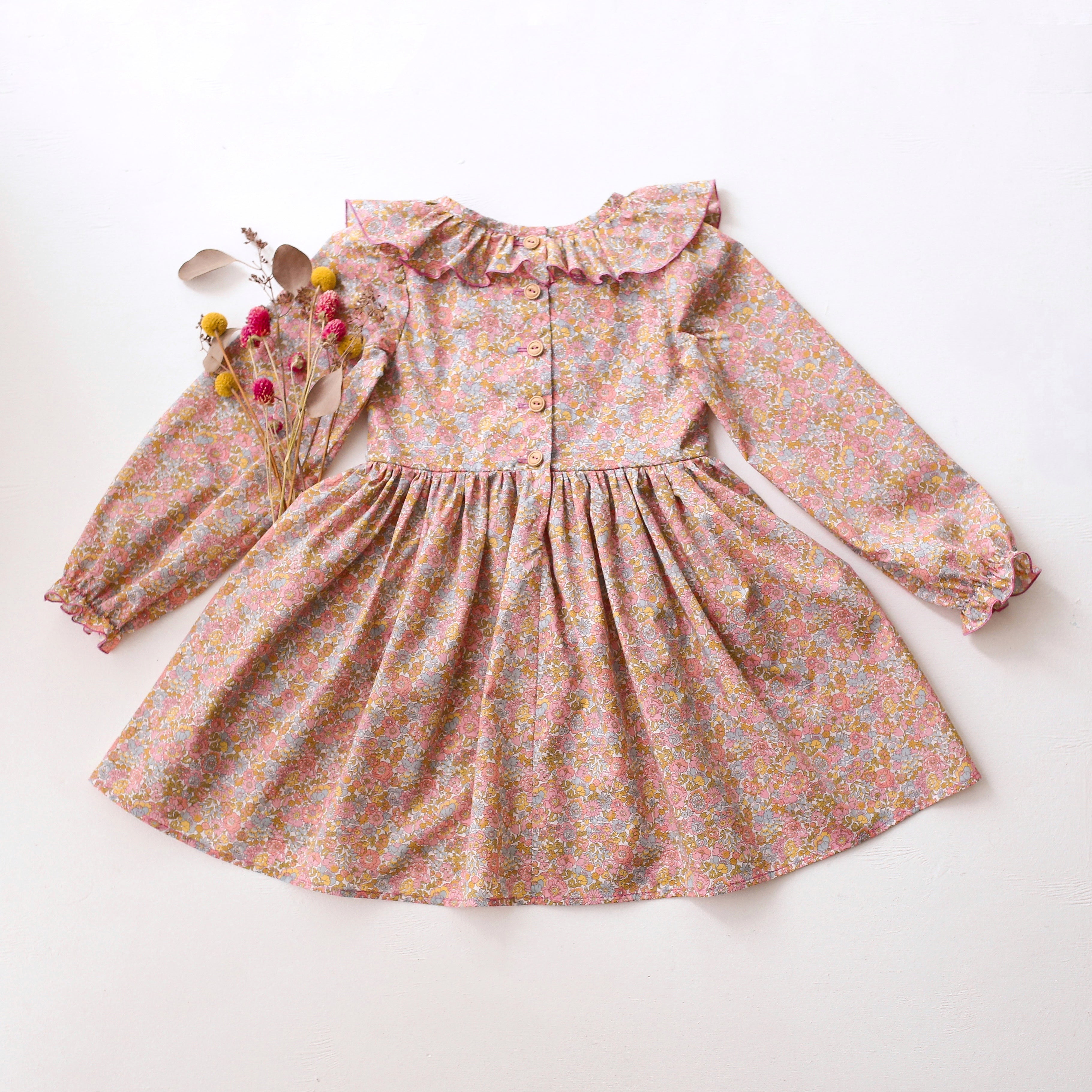Long Sleeve Flounce Collar Dress in Nell Annie & May Liberty Print