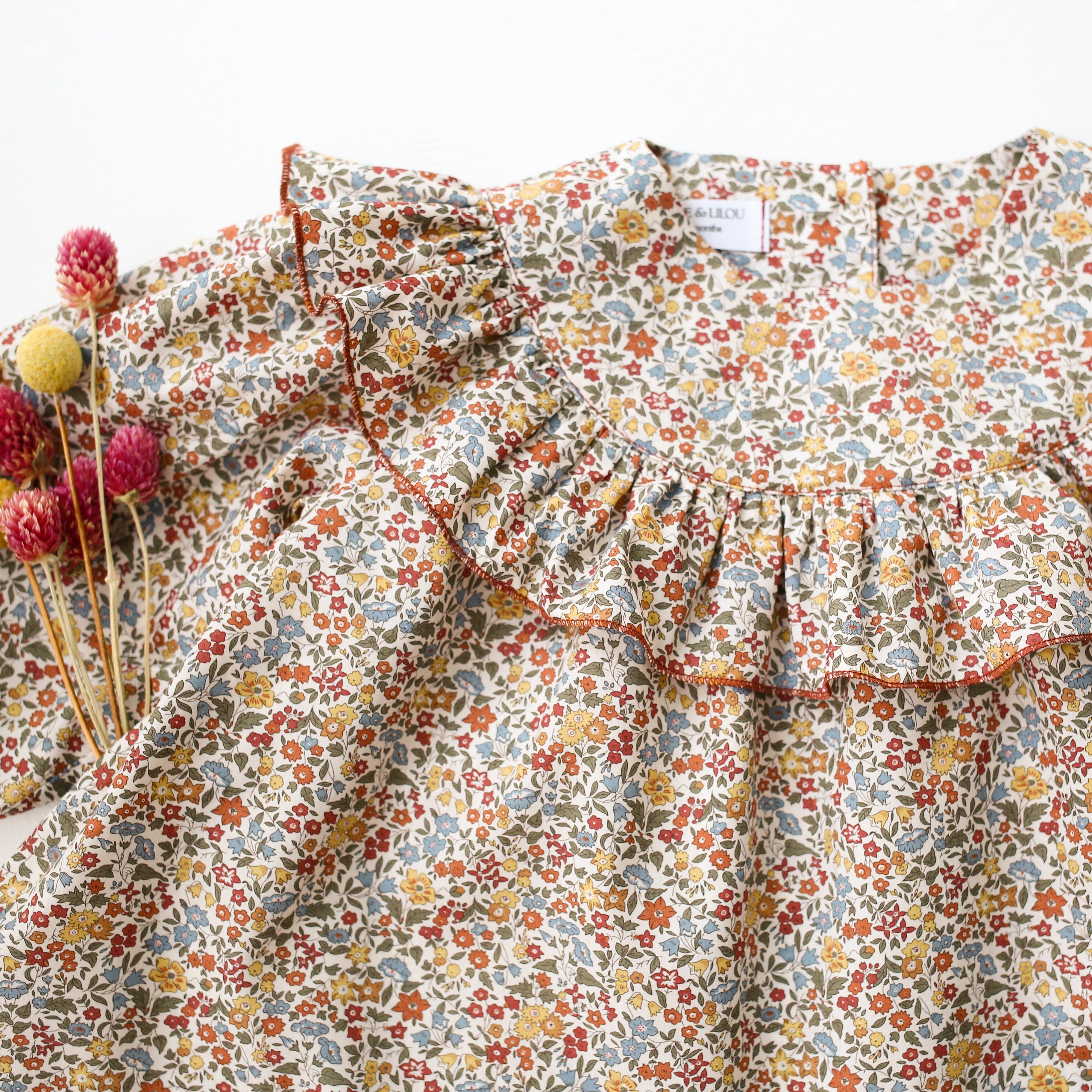Long Sleeve Ruffle Round Yoke Blouse in Ava Liberty Print