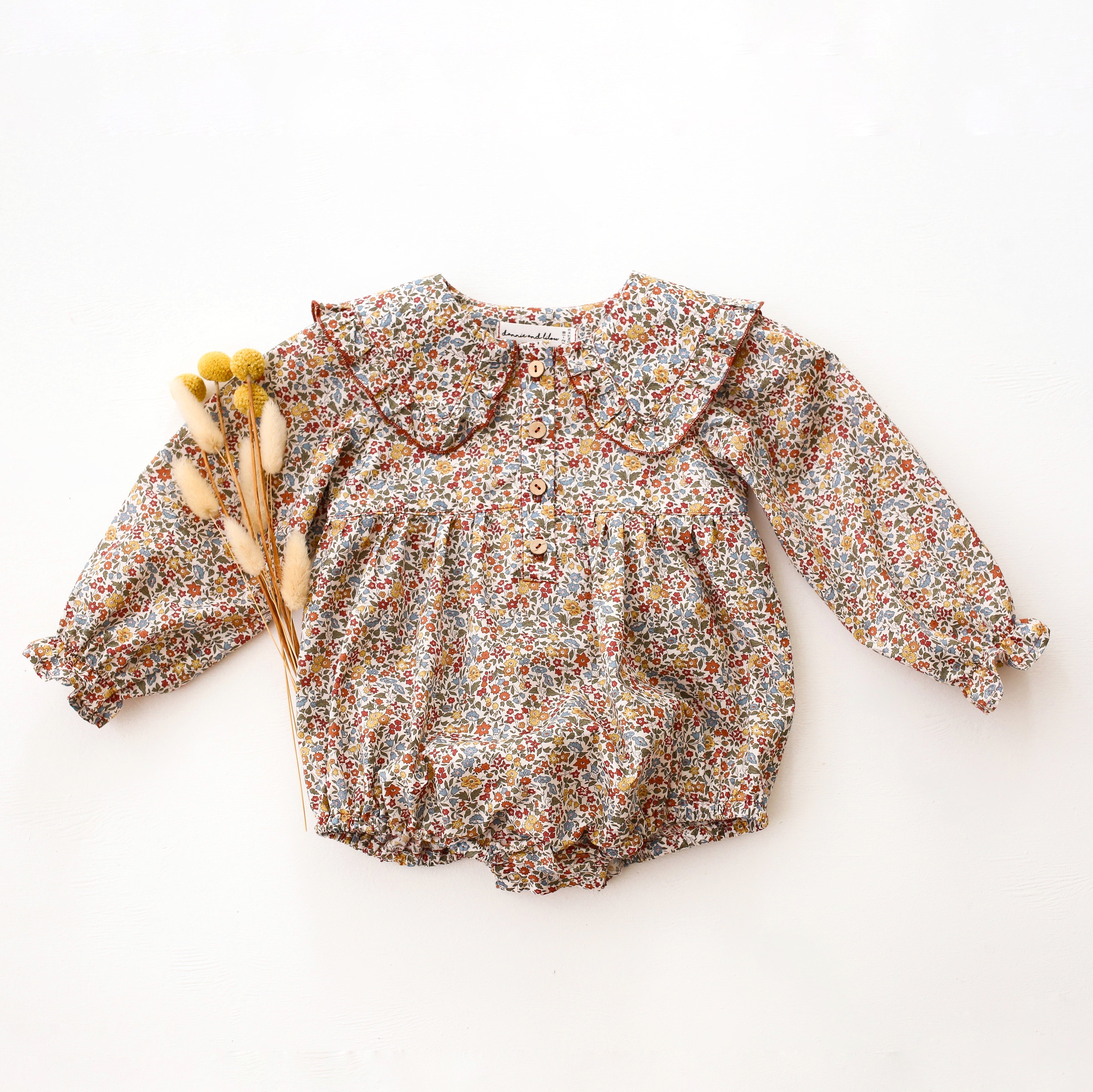 Long Sleeve Frilled Collar Bubble Playsuit in Ava Liberty Print