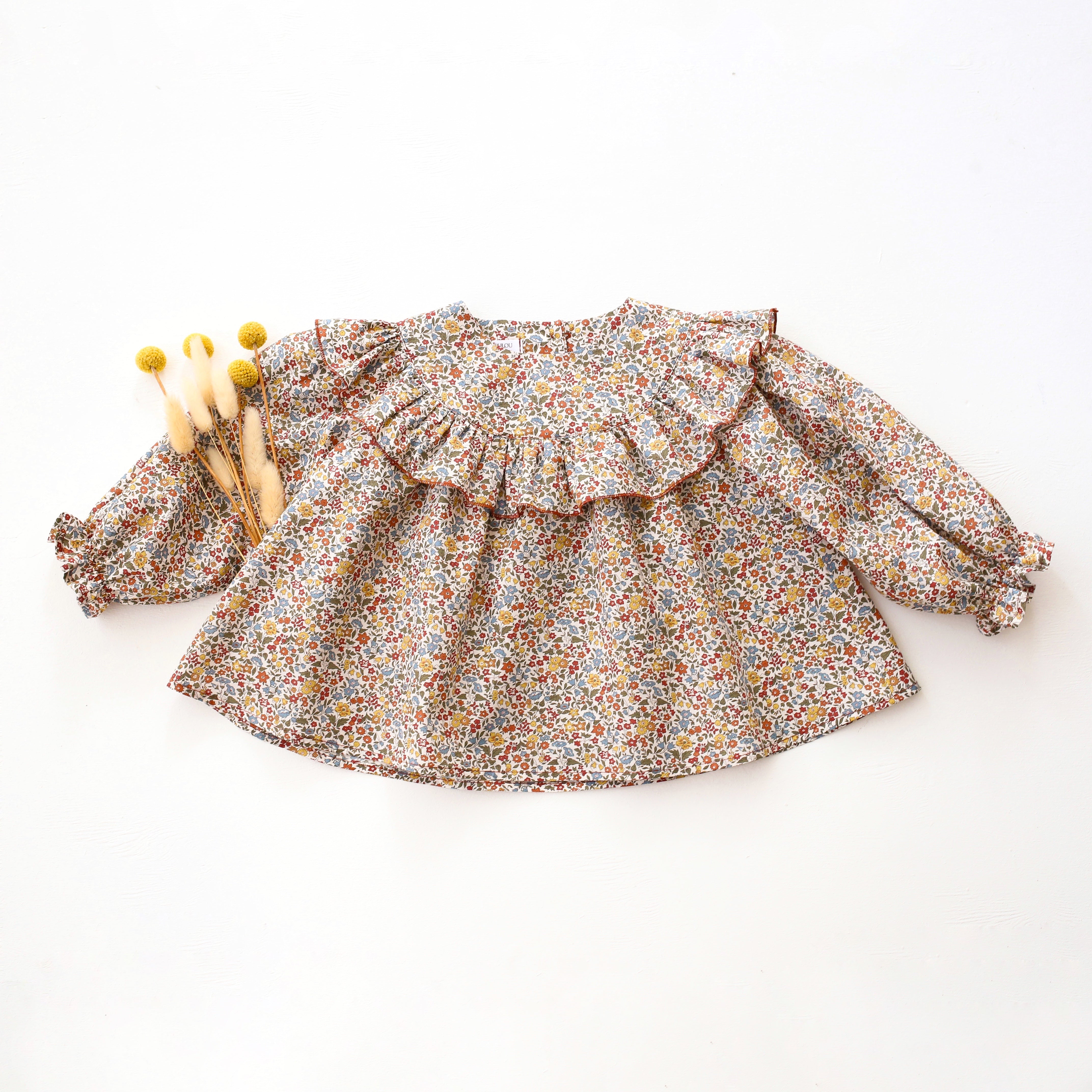 Long Sleeve Ruffle Round Yoke Blouse in Ava Liberty Print