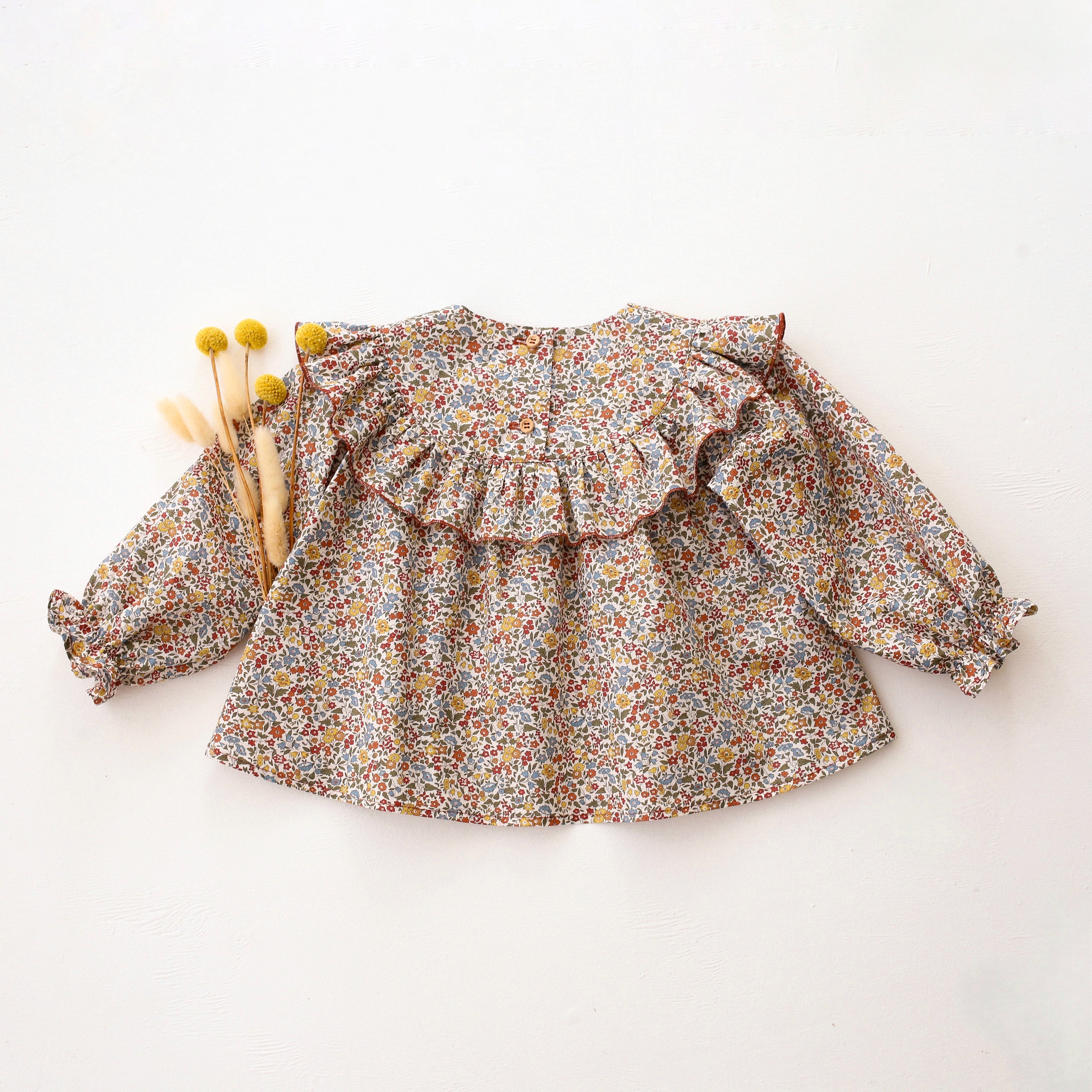 Long Sleeve Ruffle Round Yoke Blouse in Ava Liberty Print