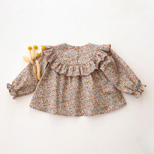 Long Sleeve Ruffle Round Yoke Blouse in Ava Liberty Print