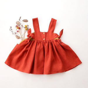 Paprika Linen Square Neckline Pinafore with “Harvest Blossom” Embroidery
