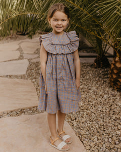 Raspberry Linen Wide Bodice Ruffle Dress
