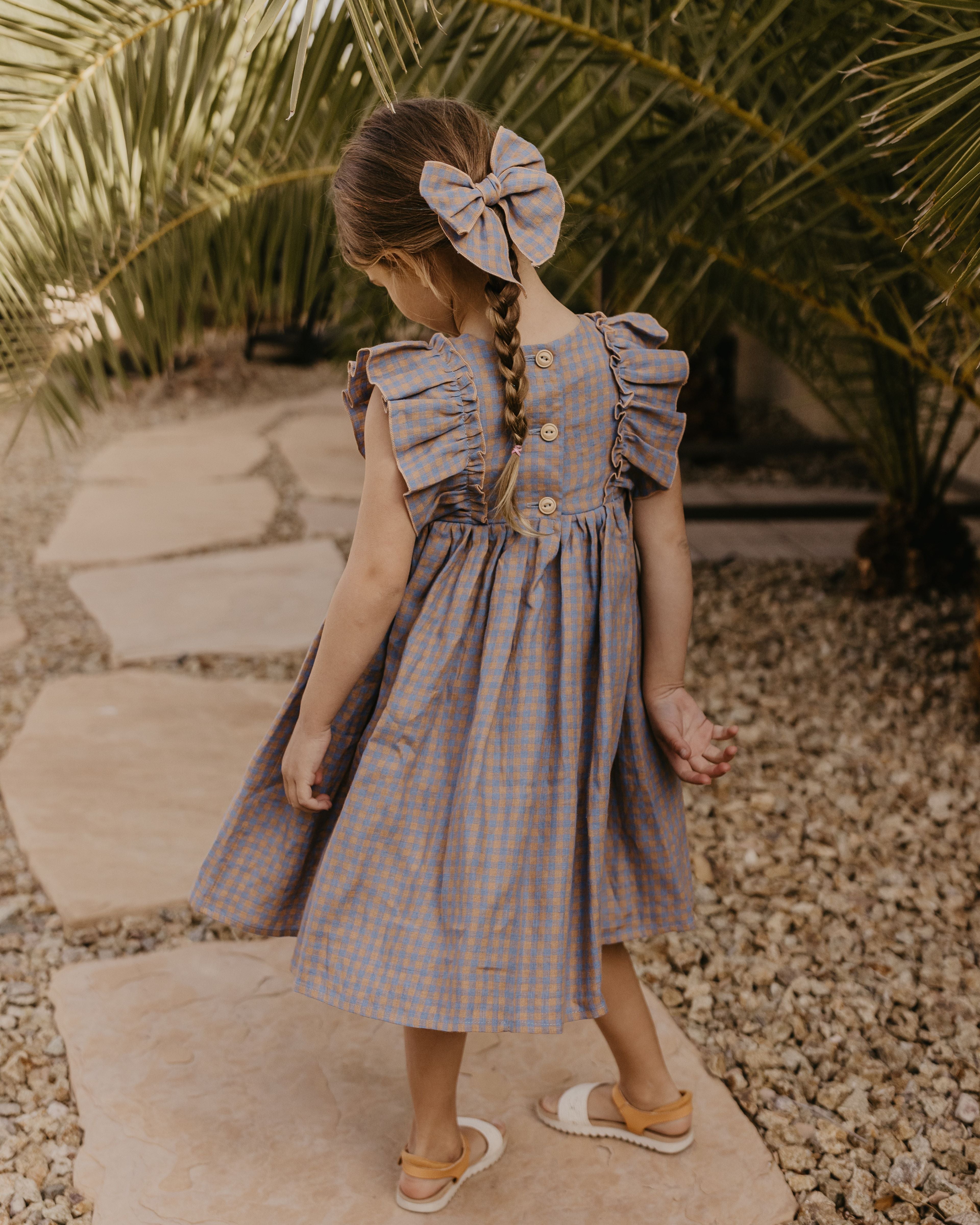 Raspberry Linen Wide Bodice Ruffle Dress