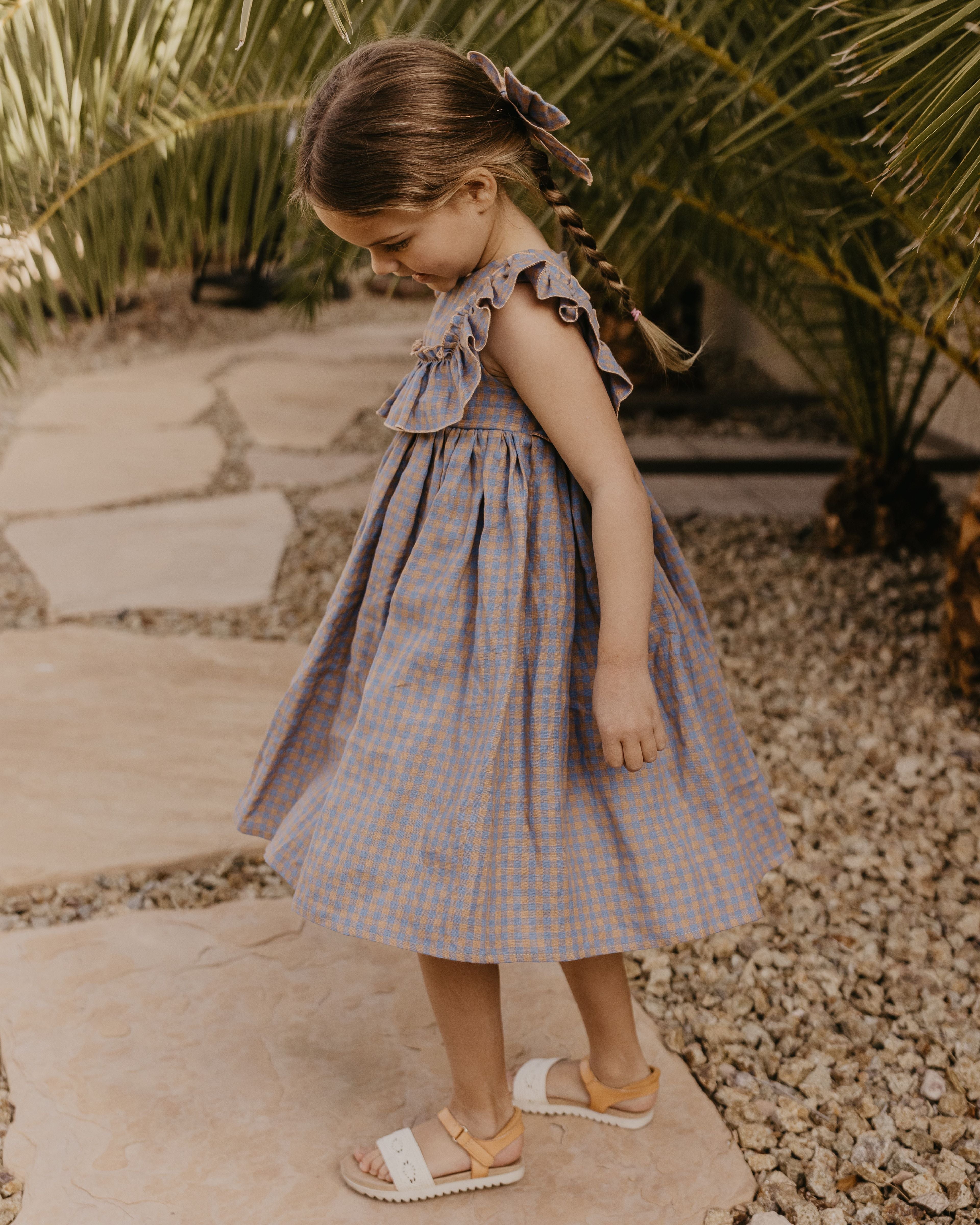 Raspberry Linen Wide Bodice Ruffle Dress