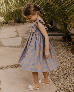 Raspberry Linen Wide Bodice Ruffle Dress