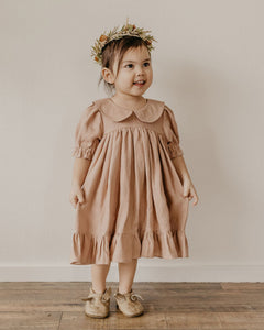Powder Linen Short Sleeve Peter Pan Collar Babydoll Bodice Dress