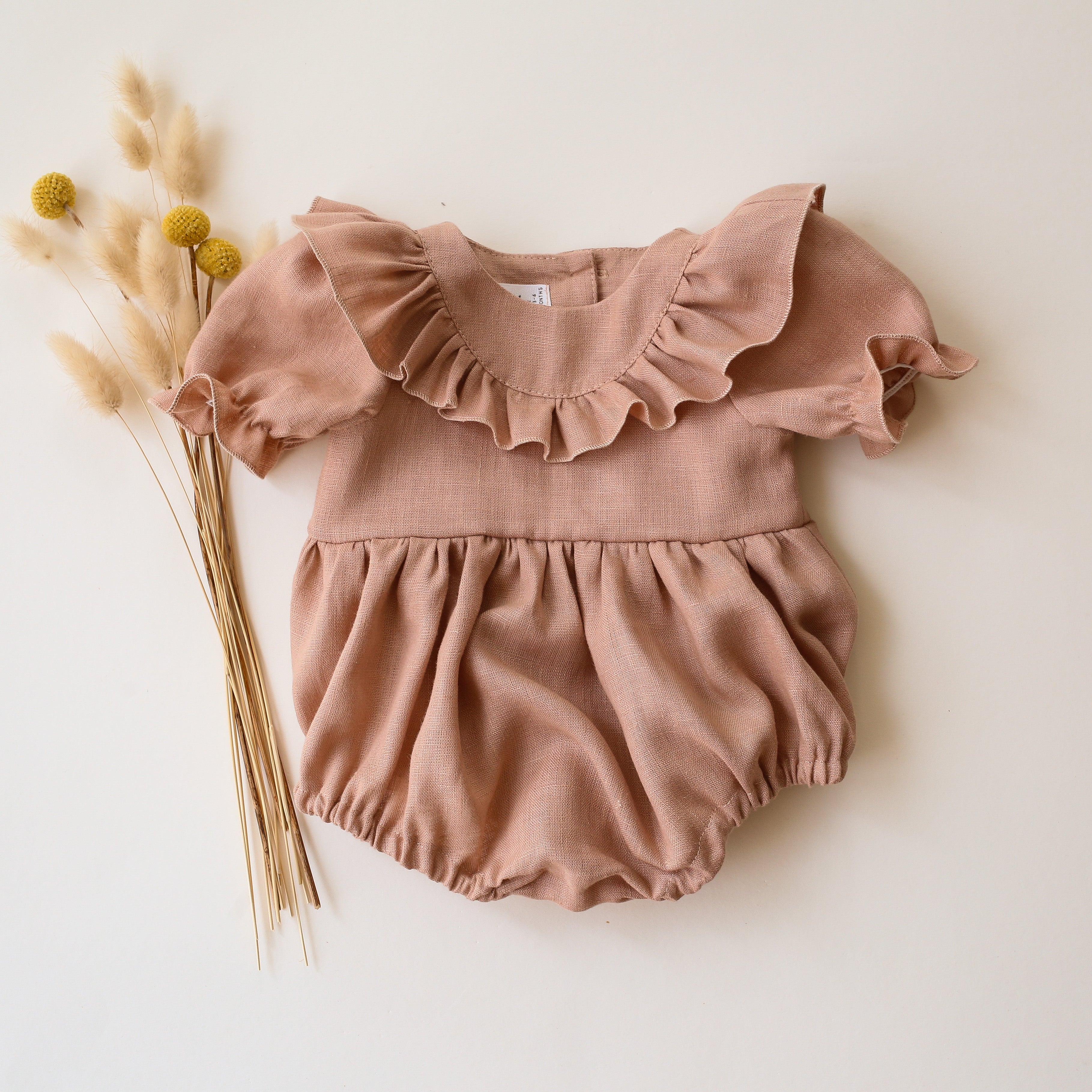 Clay Linen Short Sleeve Flutter Bodice Bubble Playsuit