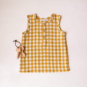 Mustard Yellow Gingham Linen Tank Top