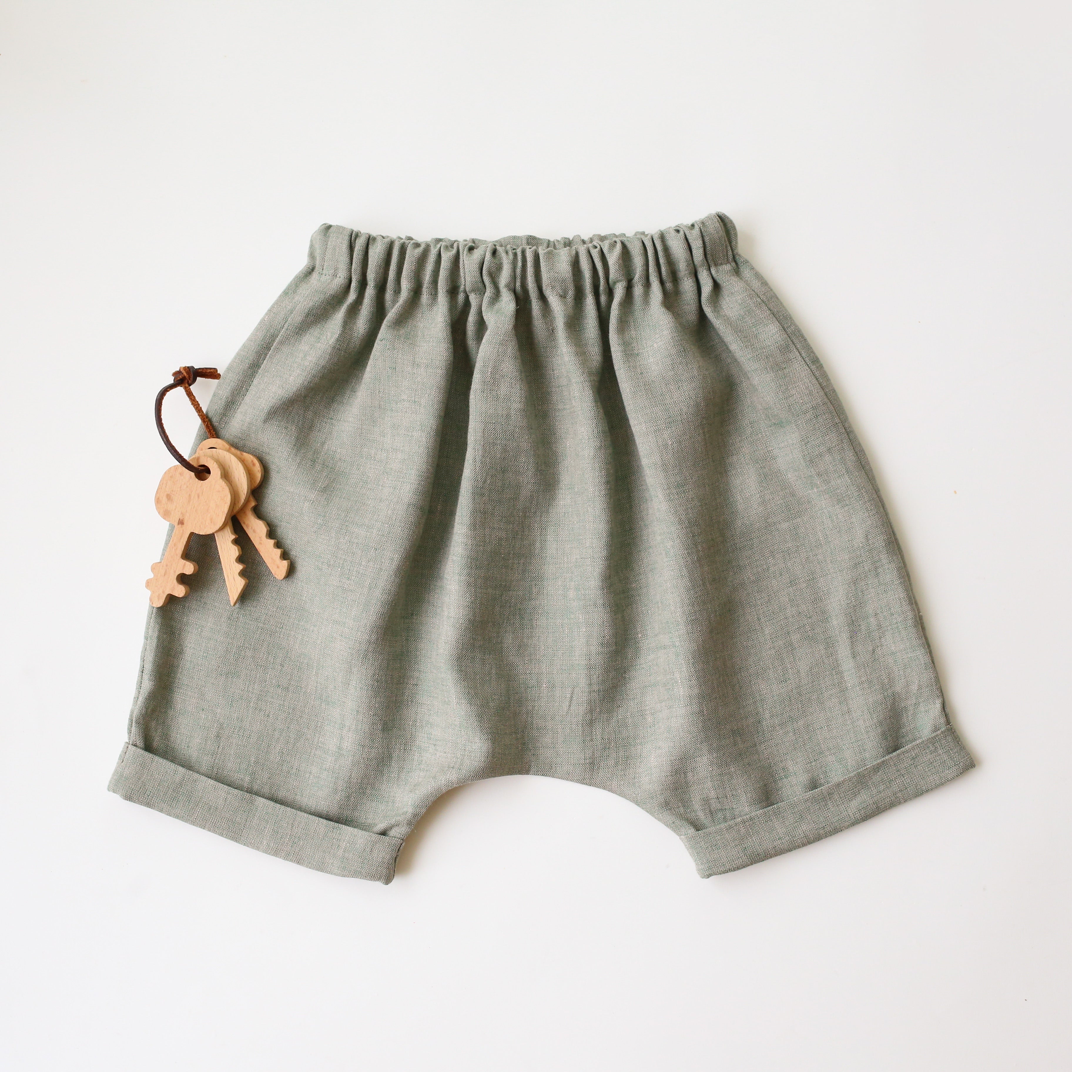 Green Smoke Linen Harem Shorts