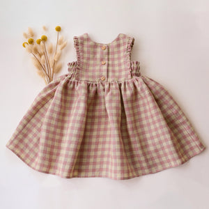Blush & Cream Gingham Linen Ruffle Pinafore Dress