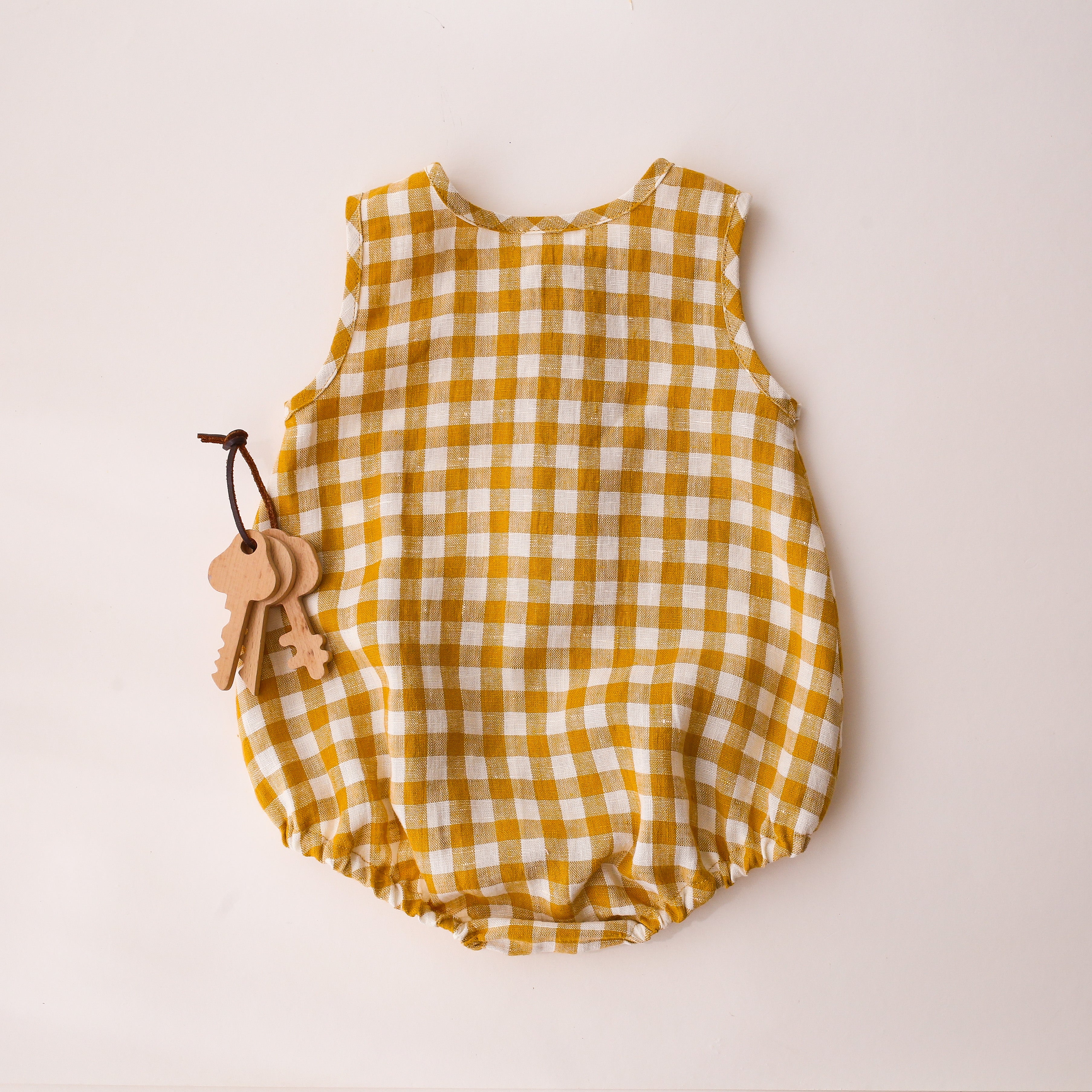 Mustard Yellow Gingham Linen Tank Bubble Onesie