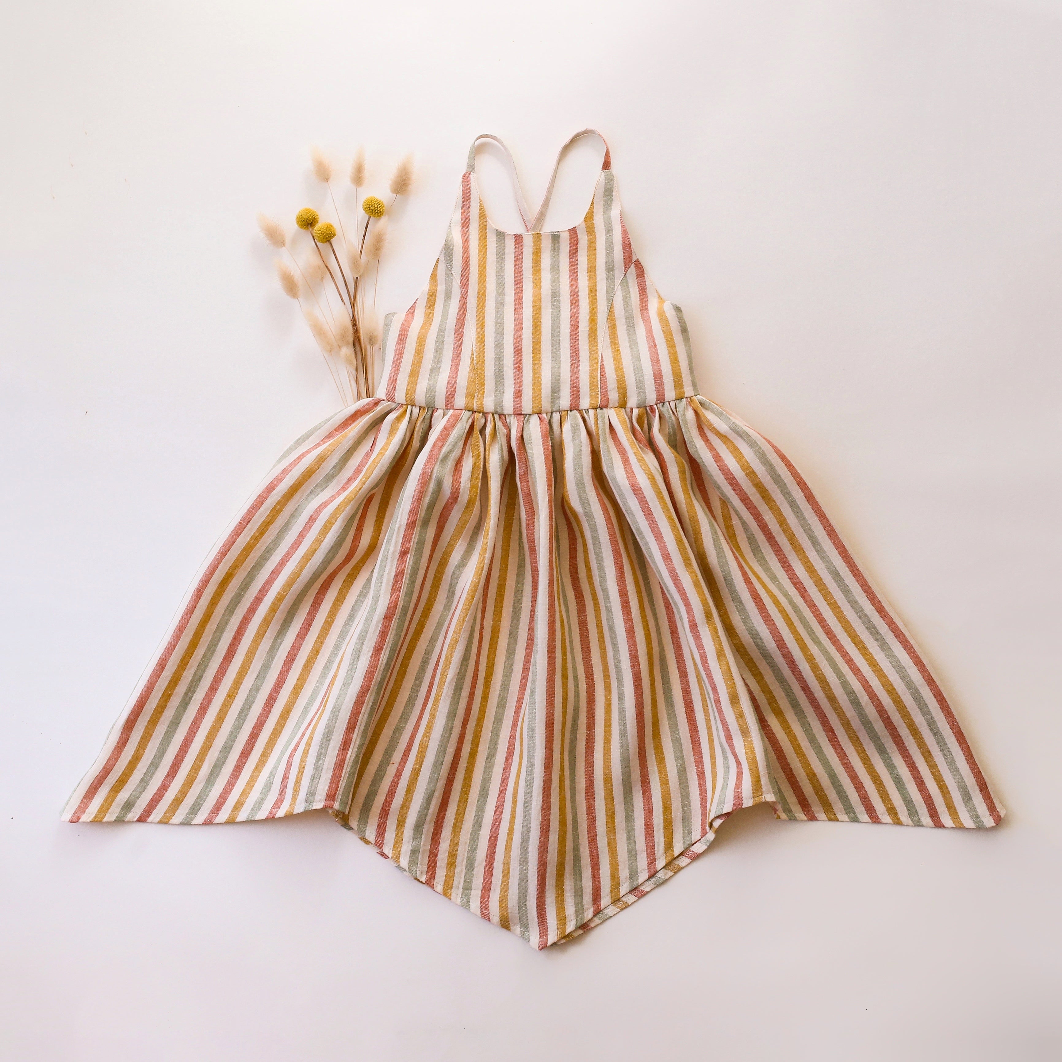 Rainbow Linen Dress with Asymmetric  Hem