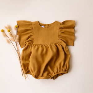 Mustard Linen Ruffle Sleeve Bubble Playsuit