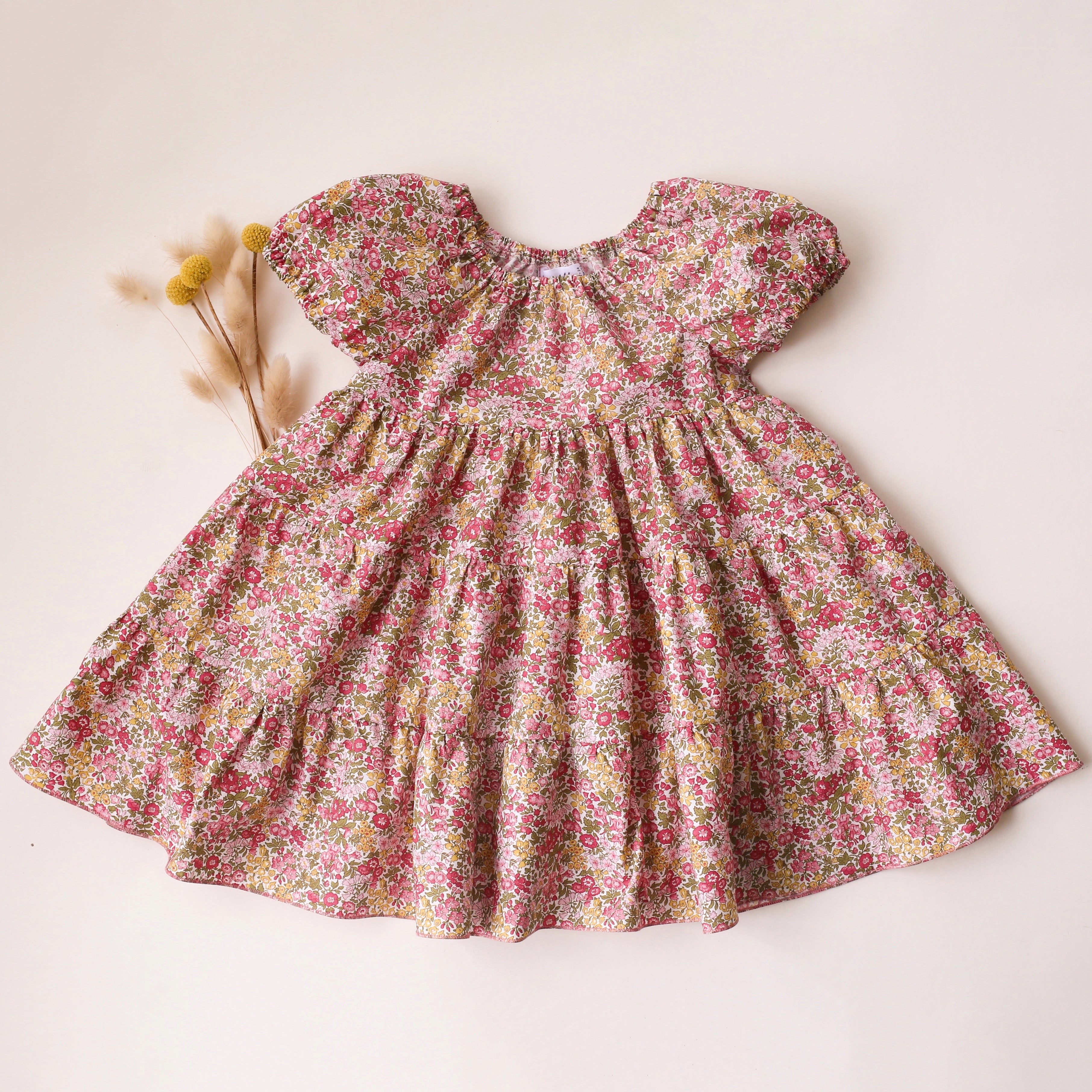 Penstemon Road Tiered Dress with Puff Sleeve