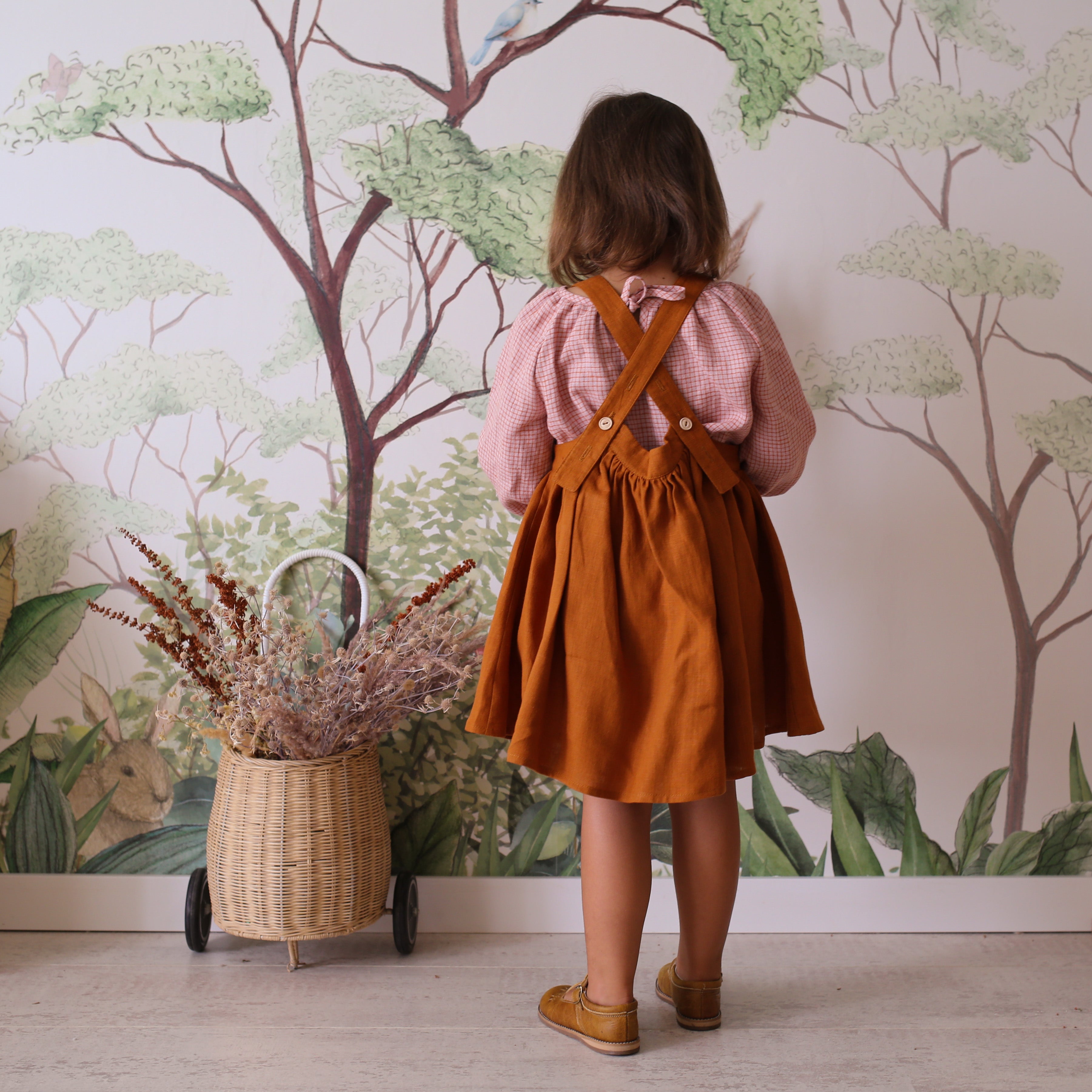 Cocoa Brown Linen Straps Pinafore with Pockets