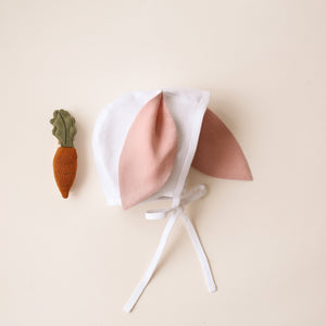 12-24 months - Milk Linen Bunny Bonnet with Powder Lined Ears