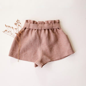 Rose Smoke Linen Paperbag Shorts