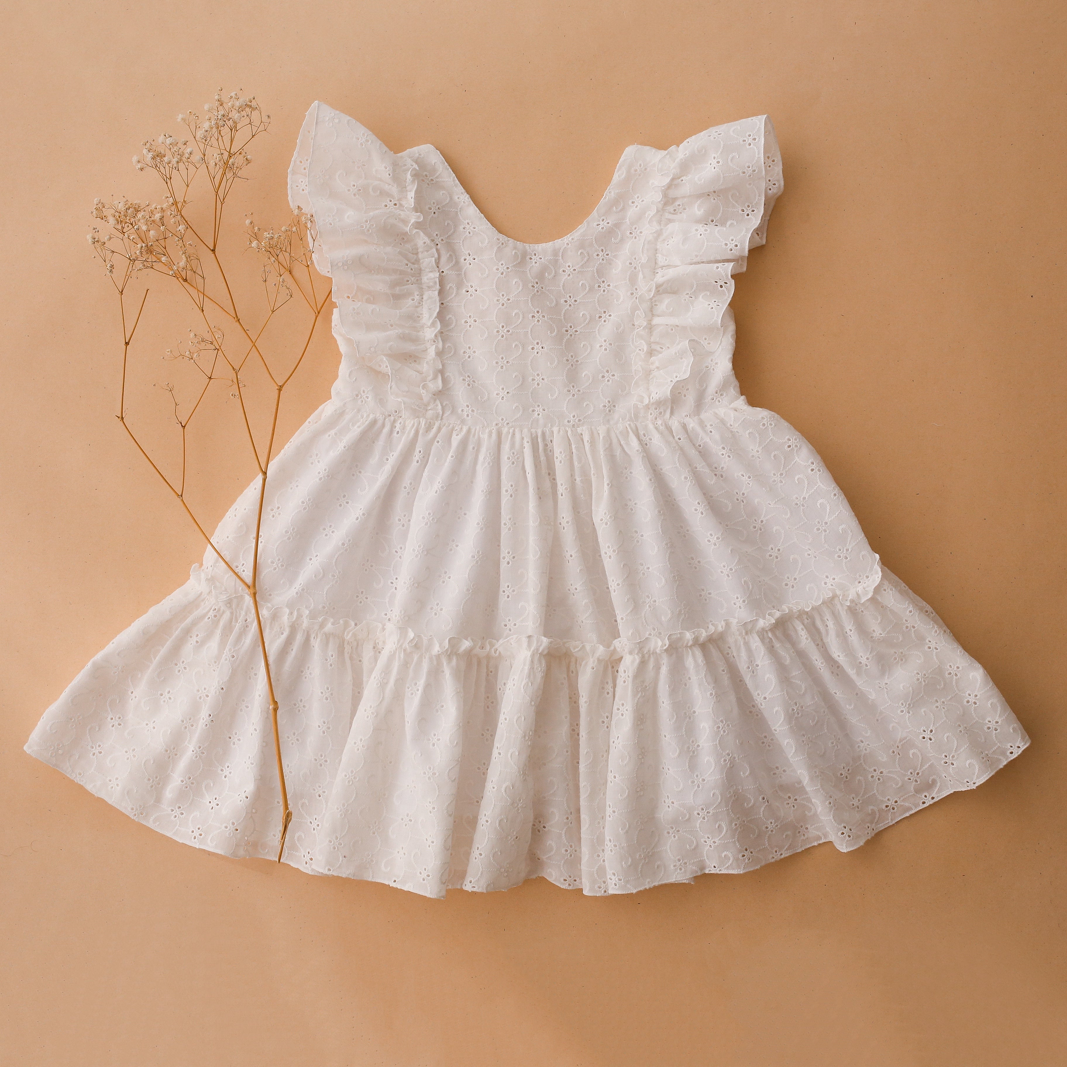 Lilia Broderie Anglaise Ruffled Front Tiered Dress