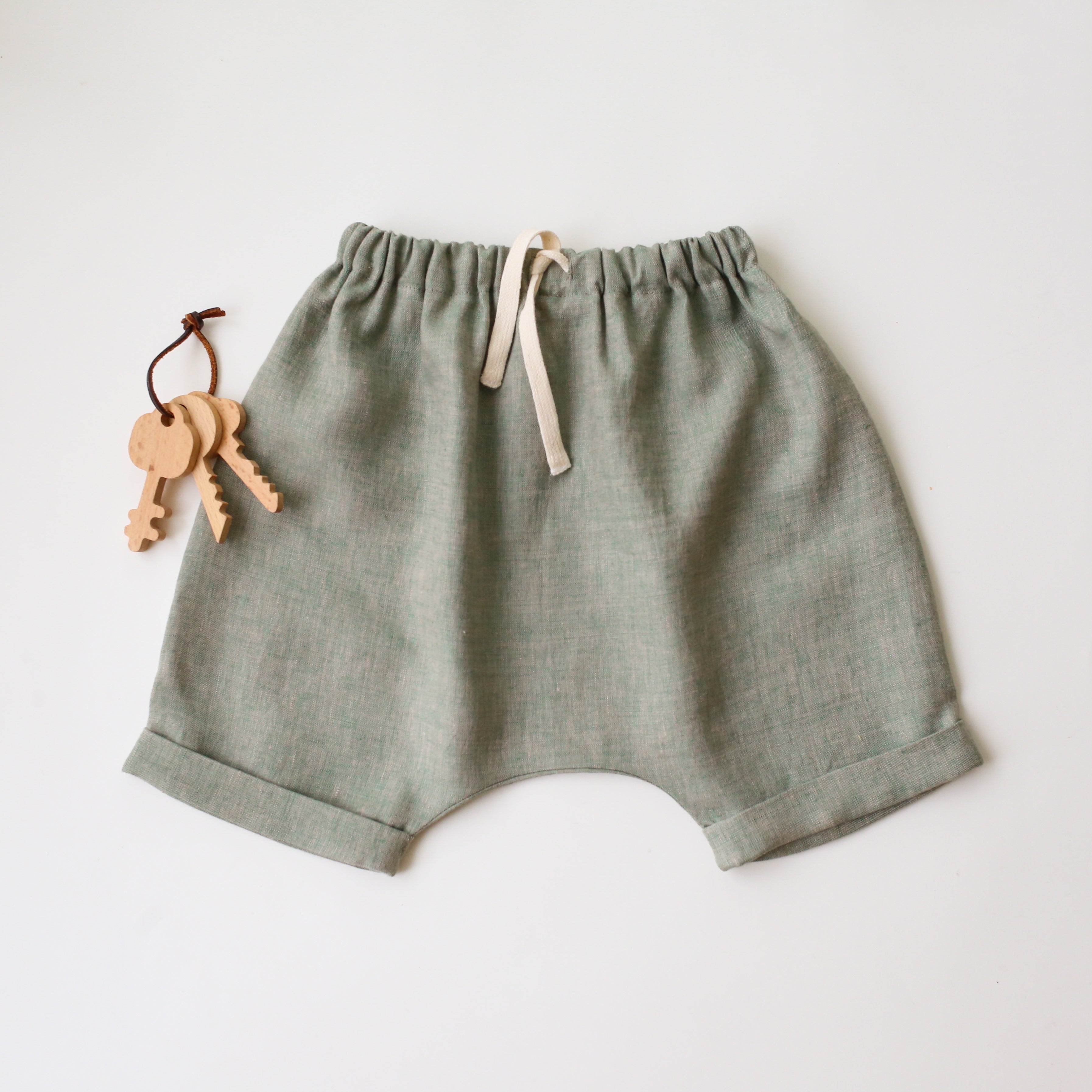 Green Smoke Linen Harem Shorts