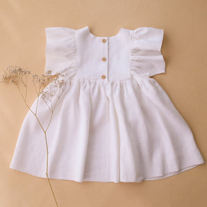 White Linen Ruffle Sleeve Dress