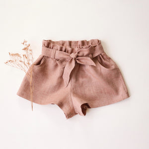 Rose Smoke Linen Paperbag Shorts