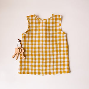 Mustard Yellow Gingham Linen Tank Top