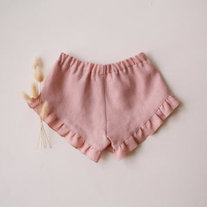 Powder Linen Ruffle Shorts