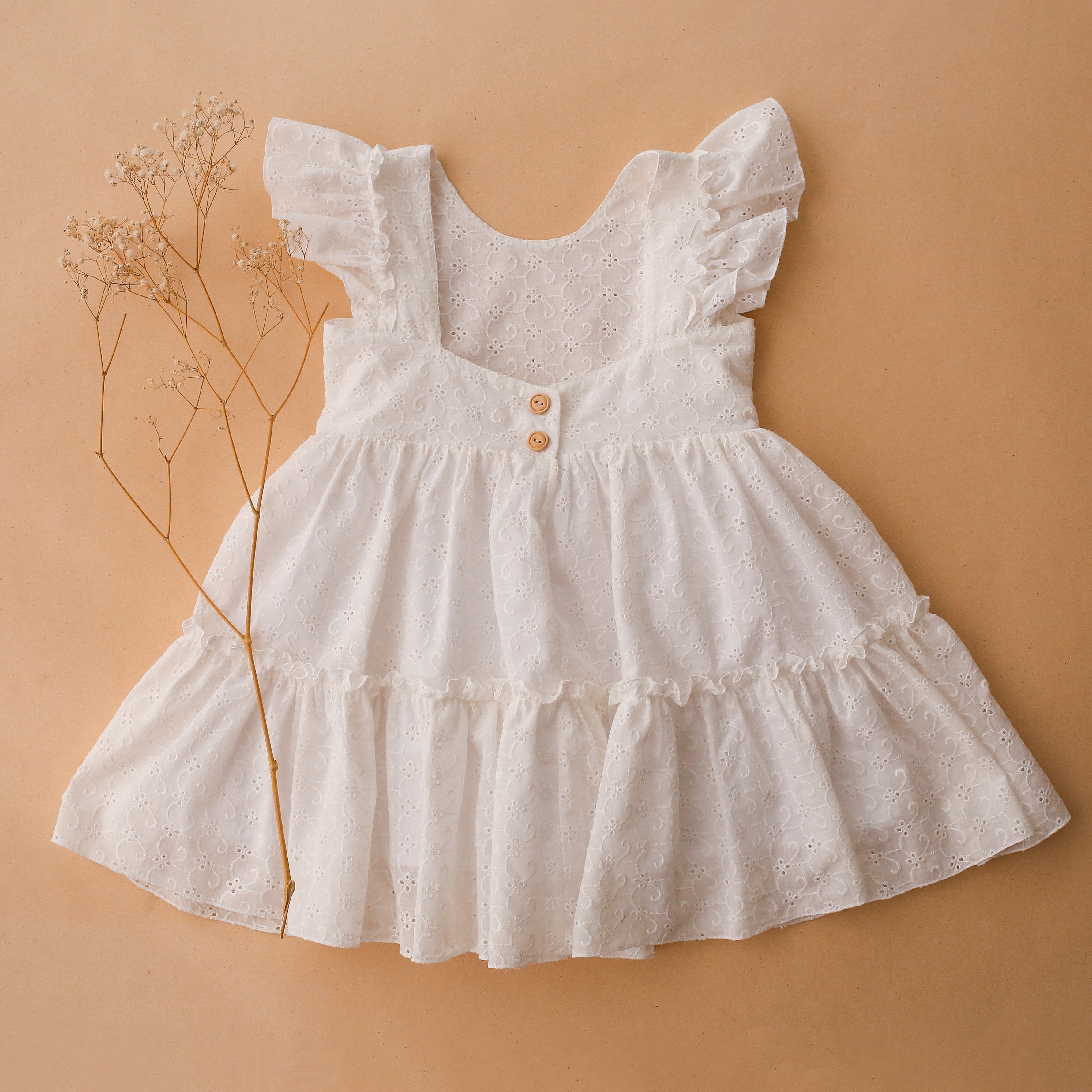 Lilia Broderie Anglaise Ruffled Front Tiered Dress