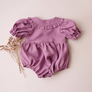 Orchid Pink Linen Short Sleeve Frilled Collar Bubble Playsuit
