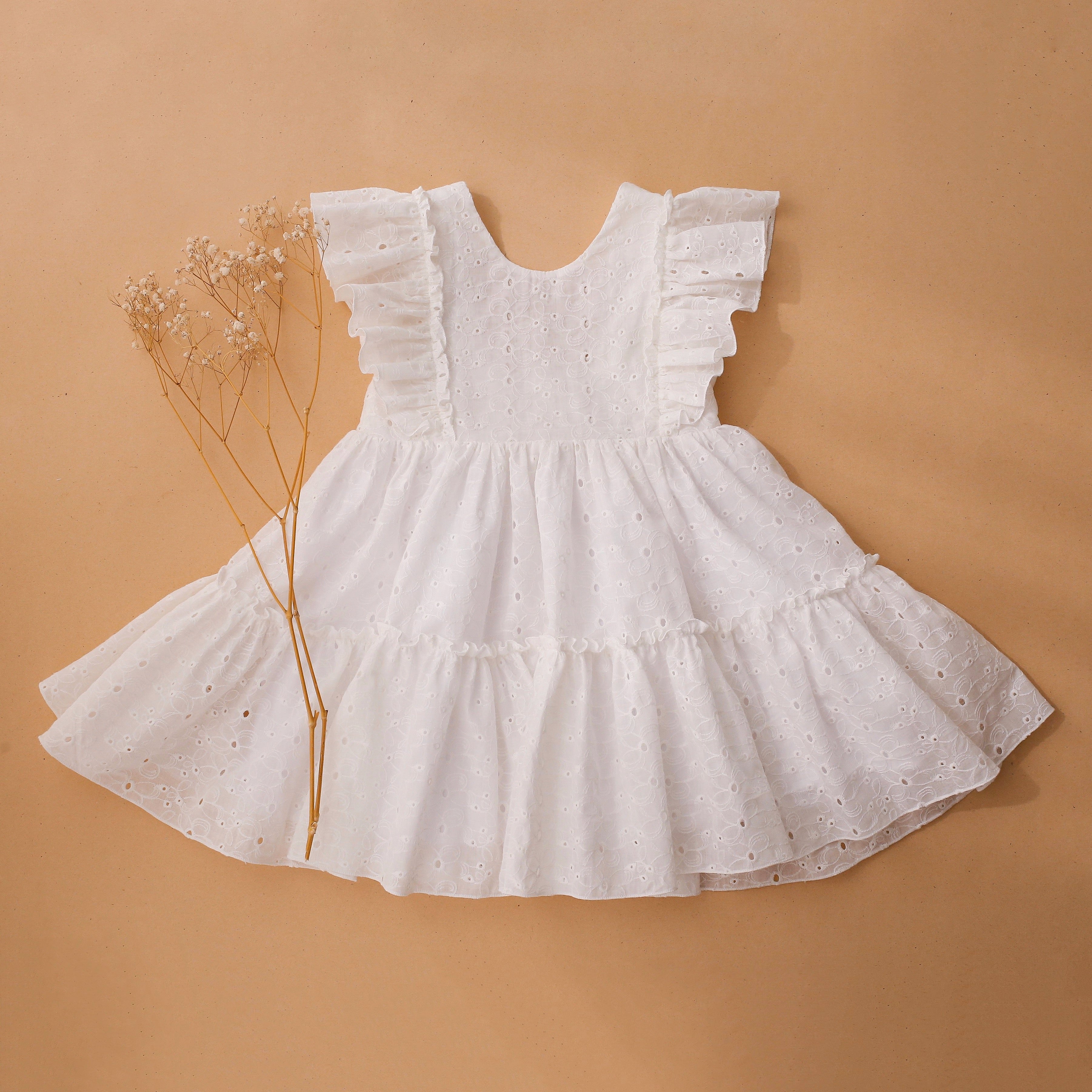 Daisy Broderie Anglaise Ruffled Front Tiered Dress