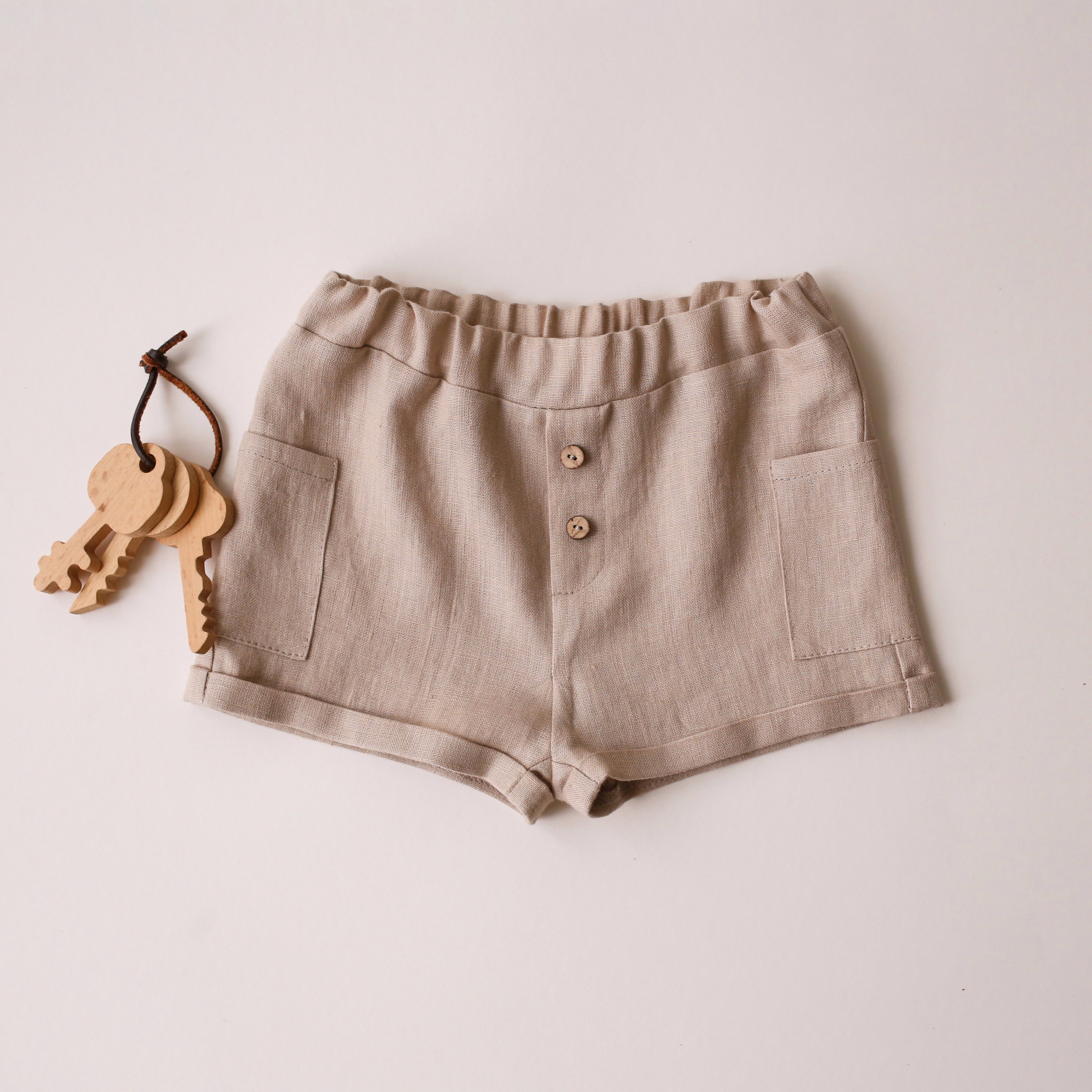 Beige Linen Pocket Shorts