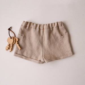 Beige Linen Pocket Shorts