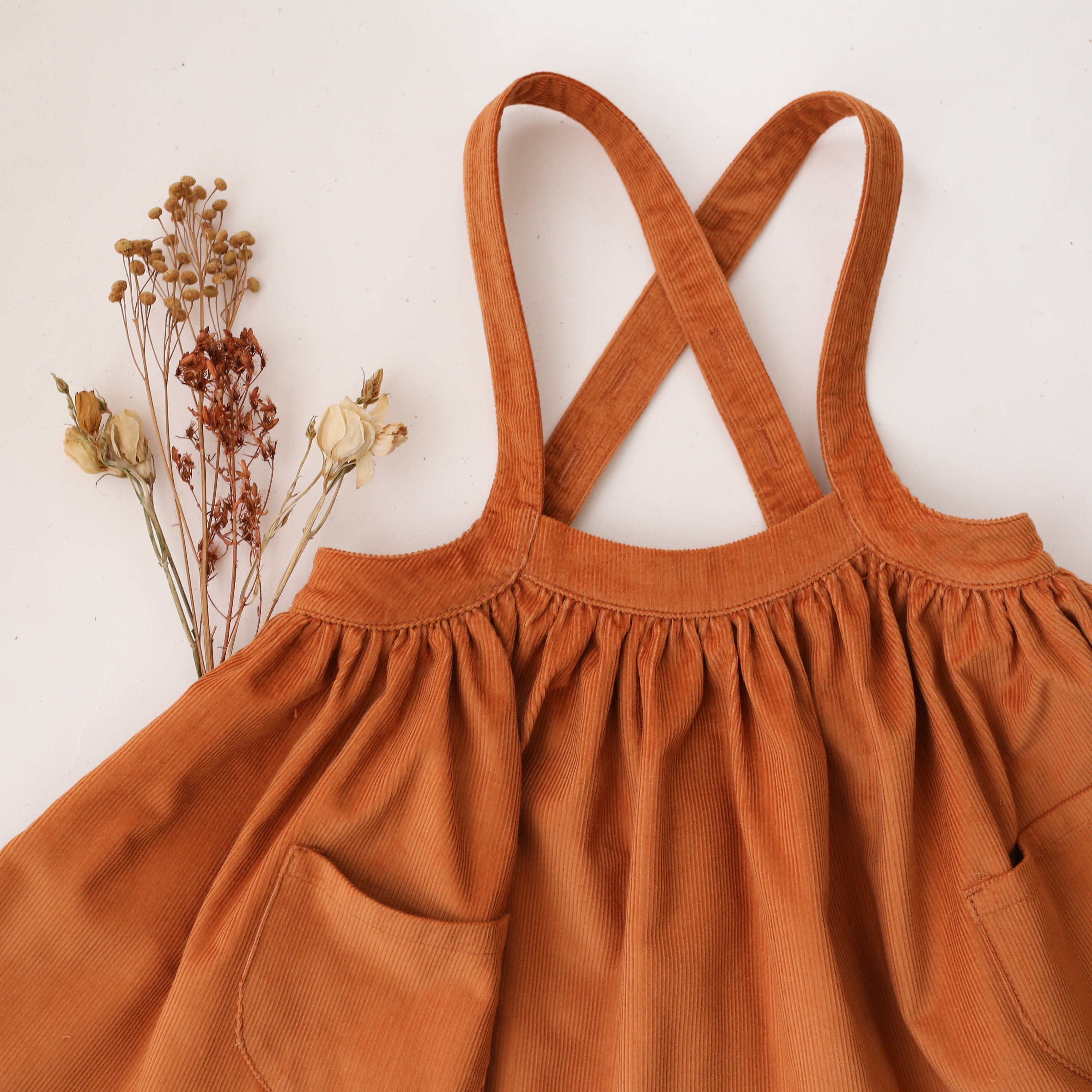 Ochre Corduroy Straps Pinafore with Pockets