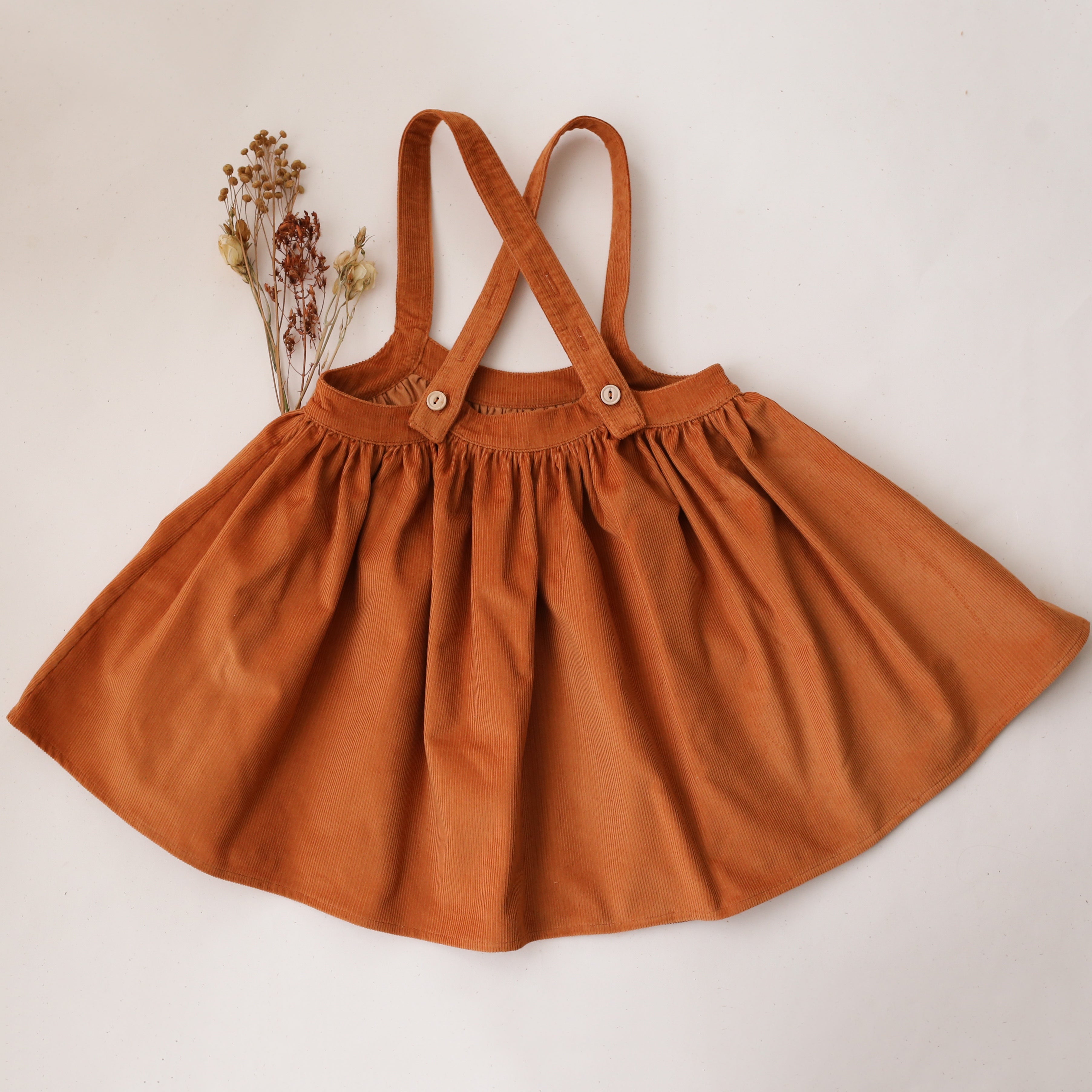 Ochre Corduroy Straps Pinafore with Pockets