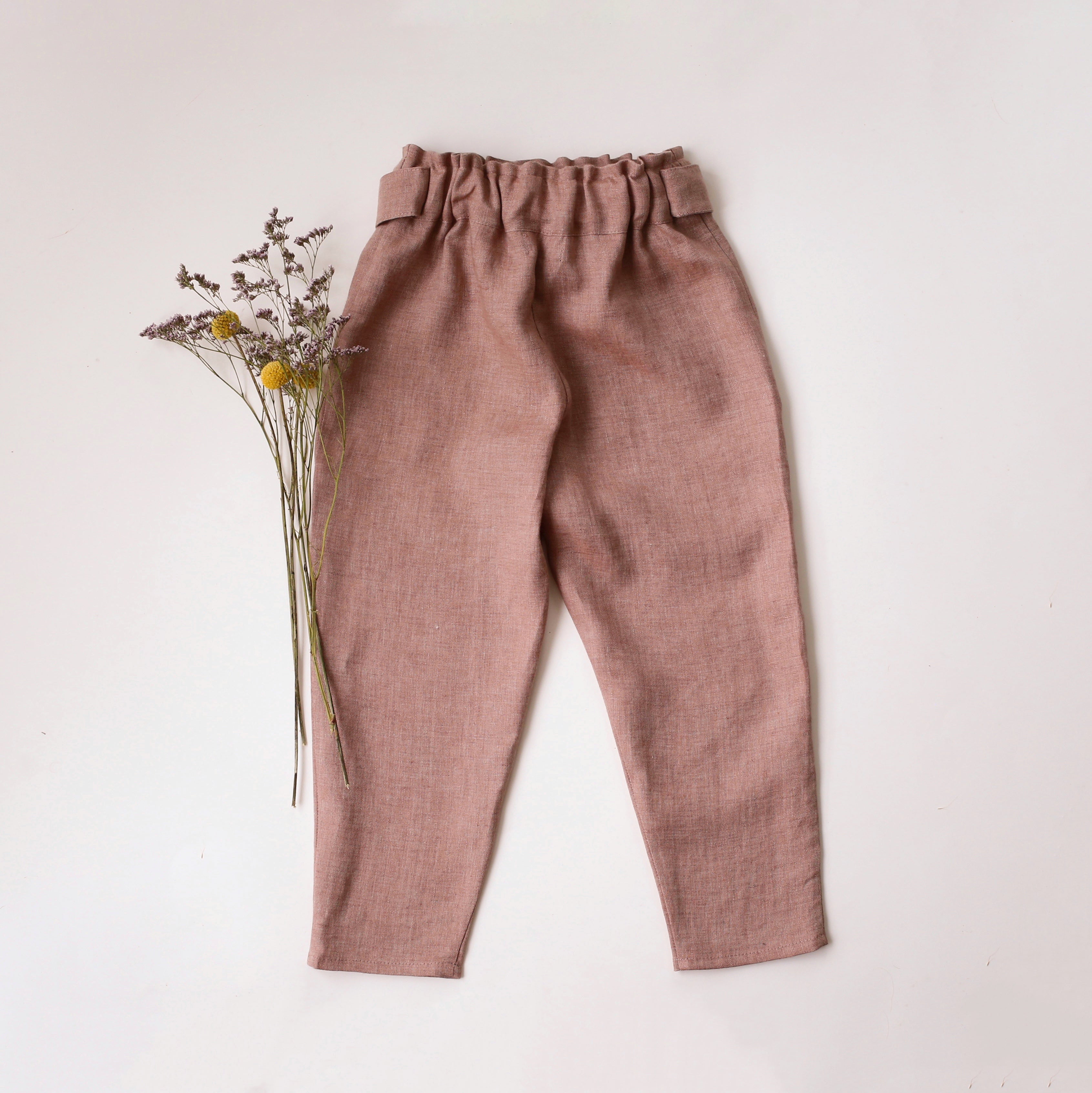 Rose Smoke Linen Belted Pants