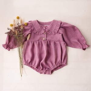 Orchid Pink Linen Long Sleeve Frilled Collar Bubble Playsuit