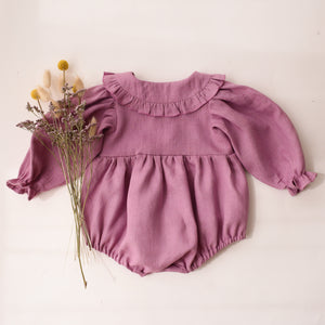 Orchid Pink Linen Long Sleeve Frilled Collar Bubble Playsuit