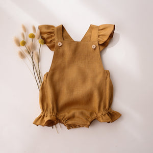 Mustard Linen Flutter Pinafore Romper