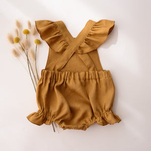 Mustard Linen Flutter Pinafore Romper