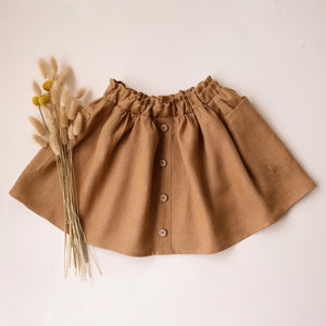 Latte Linen Button Front Skirt with Pockets