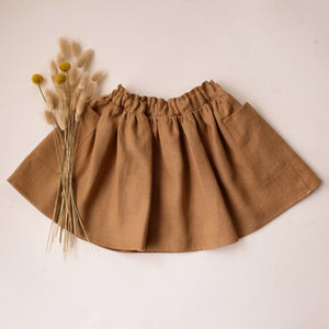 Latte Linen Button Front Skirt with Pockets