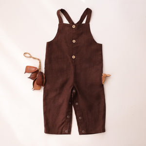 Dark Brown Linen Buttoned Overalls