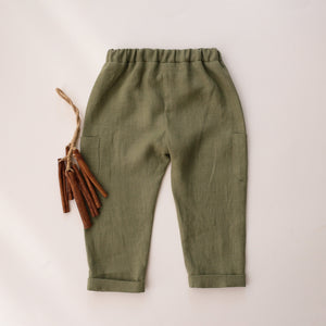 12-18 months - Olive Linen Pocket Pants